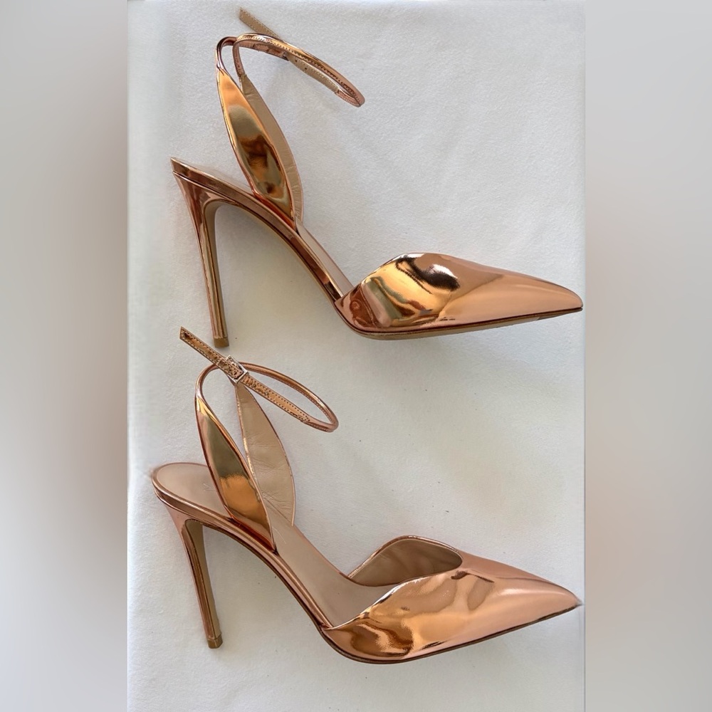Giorgio Armani Metallic Rose Gold Stiletto Heels, ankle strap, worn once, 37 - Picture 2 of 16